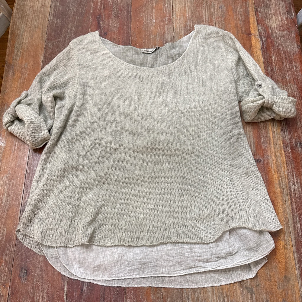 Light Taupe Scoop Neck Layered Sweater Top